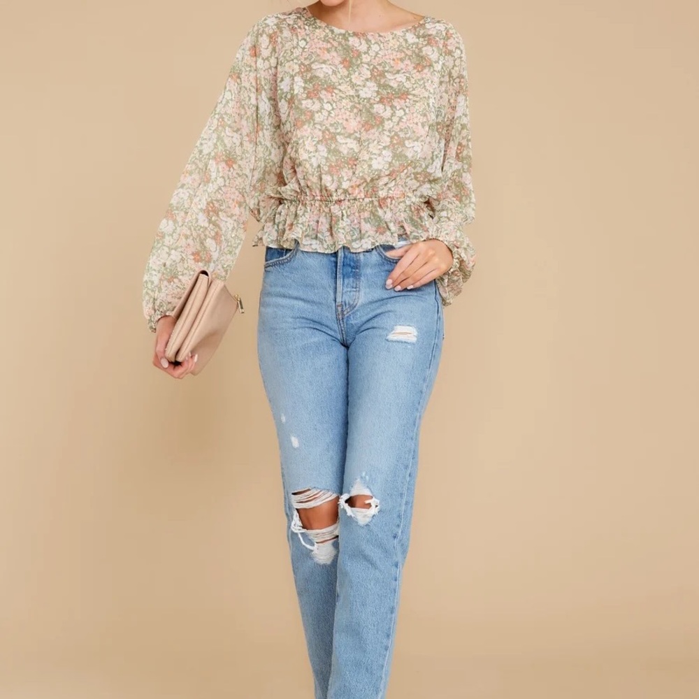 Olivaceous Lover's Game Green Floral Print Top
